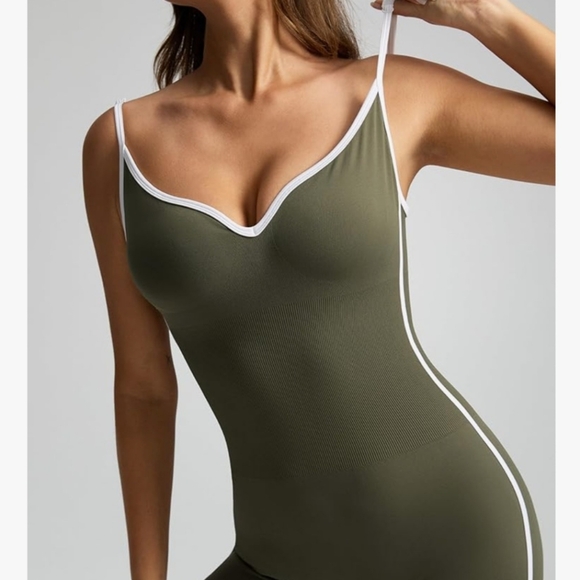 Vilanva Jumpsuit Flare Tummy Control Stretch Women's Romper 💚 Green Sz M - Picture 3 of 5